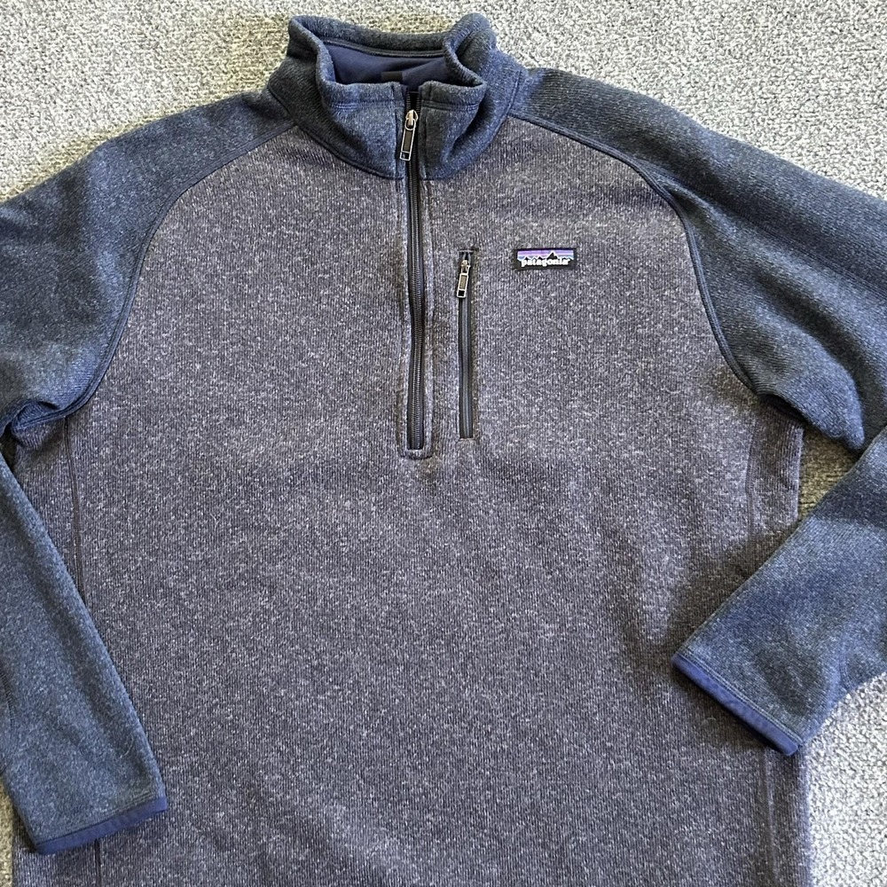 Patagonia Better Sweater Mens XL Blue Grey Color Block 1/4 Zip Fleece Pocket